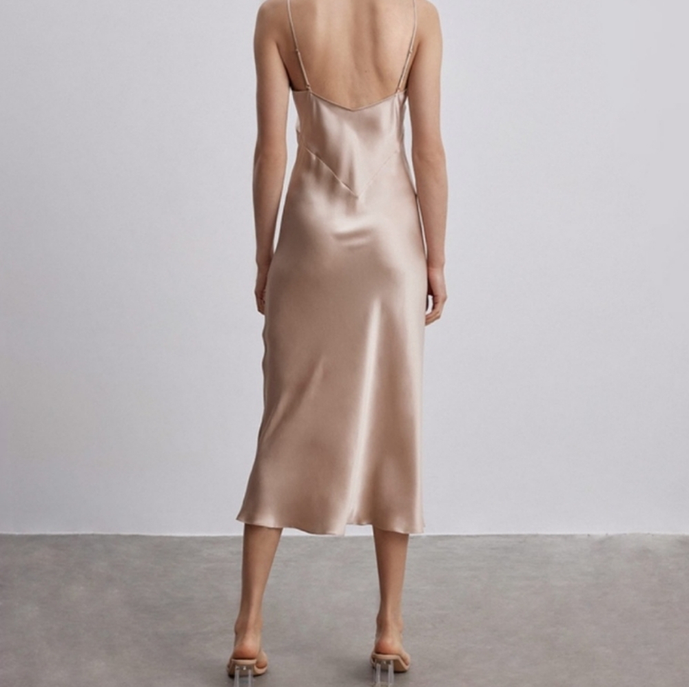 Silk Mason 100% Mulberry Silk Slip Midi Dress Desert Rose L - Picture 2 of 16